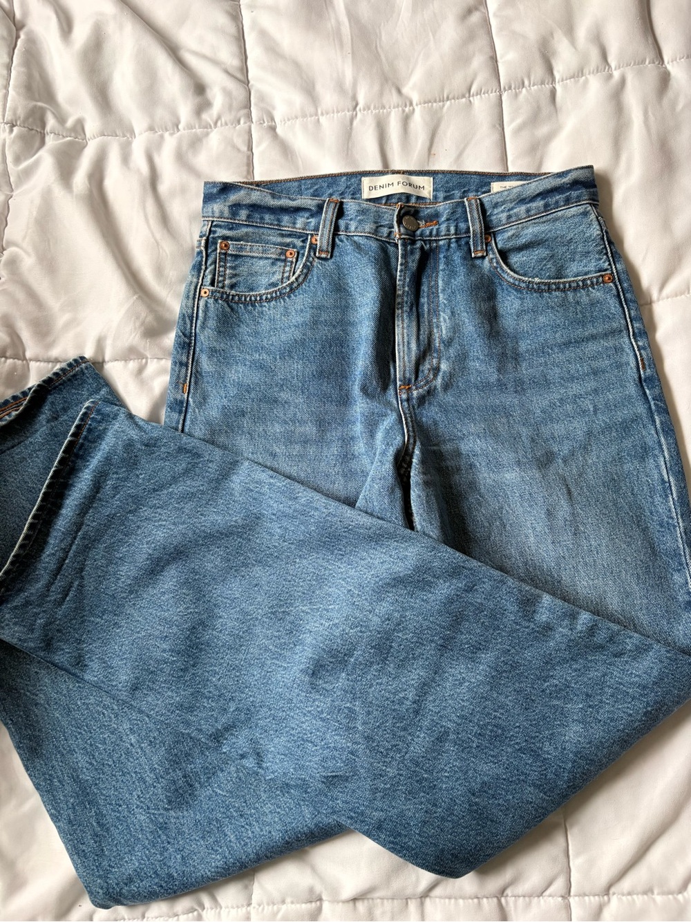 Denim Forum Light-Med Blue Straight-Leg High Waist Jeans